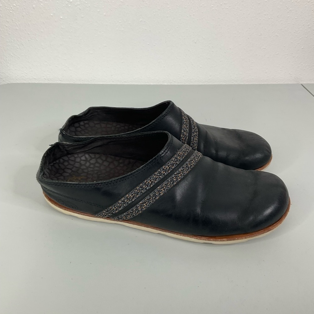 Chaco Black Leather Slip On Mules Size 9.5